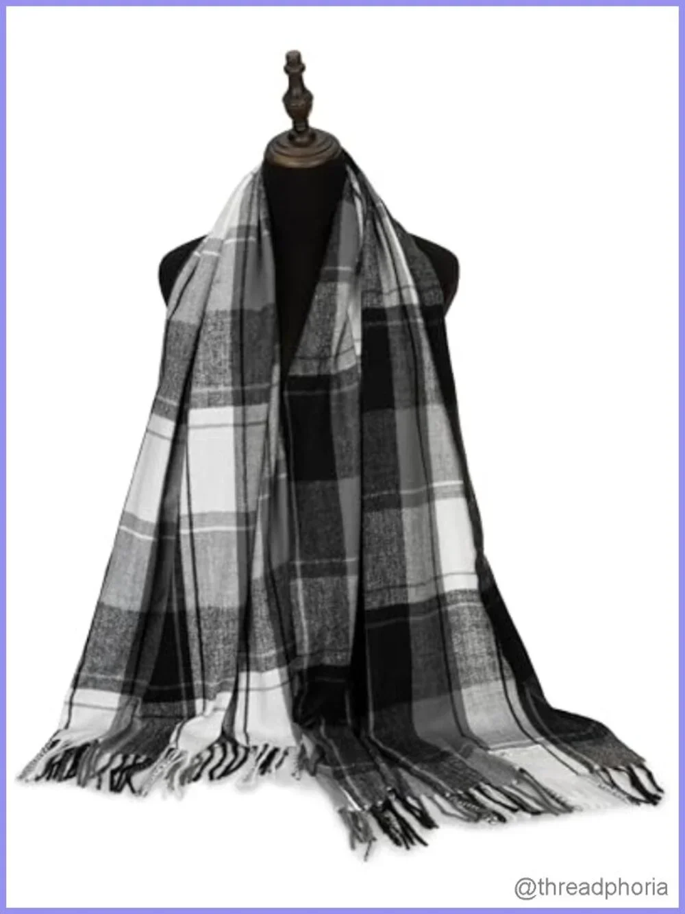 Winter Plaid Scarf Soft Warm Tassel Polyester Unisex Cold Weather